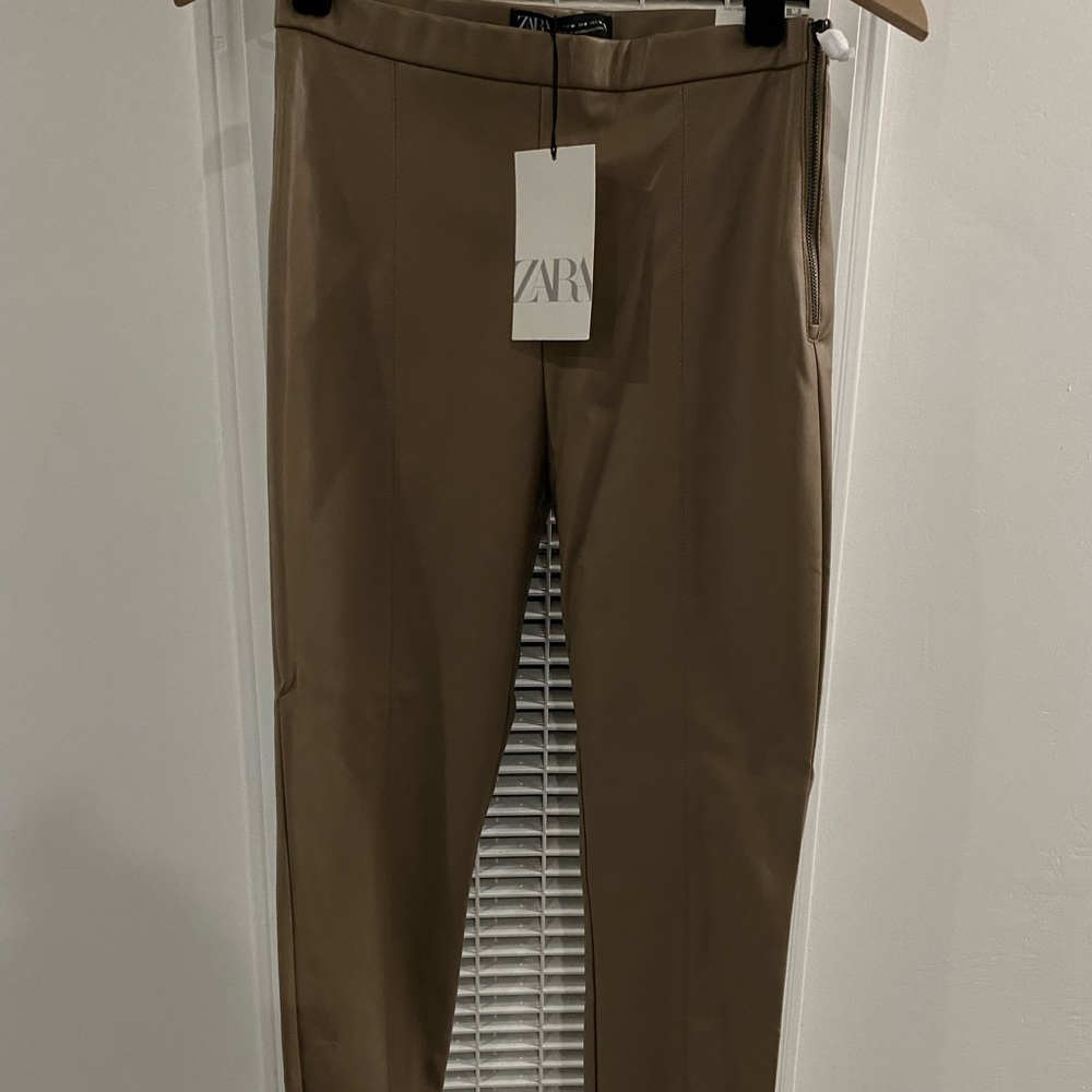 Cream zara leather leggings